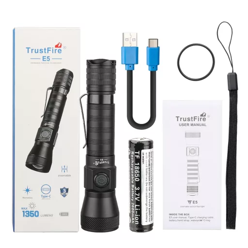 TrustFire E5 zoom zseblámpa