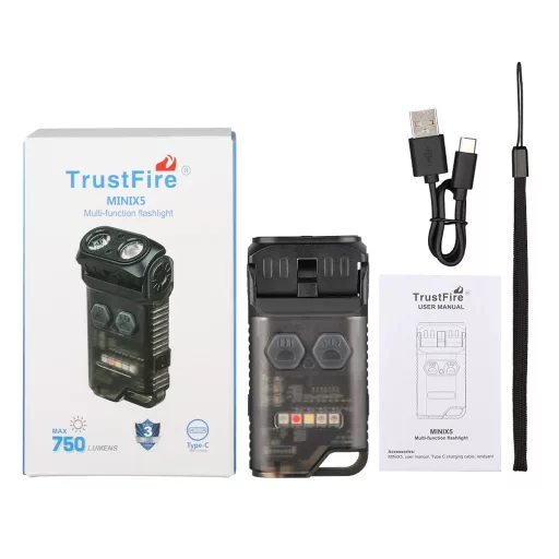 Trustfire MINI X5 fekete LED lámpa fehér, vörös és UV fénnyel