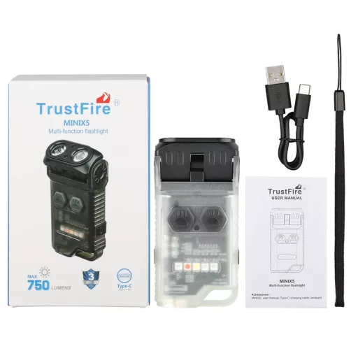 Trustfire MINI X5 szürke LED lámpa fehér, vörös és UV fénnyel